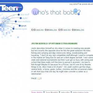 Justin Berfield, Teenmag.com online magazine feature, May 1, 2000