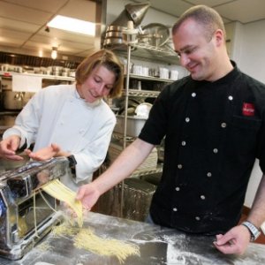 Erik Per Sullivan making pasta with chef Dante de Magistris