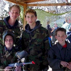 Justin Berfield, Erik Per Sullivan and Jason Felts paintballing