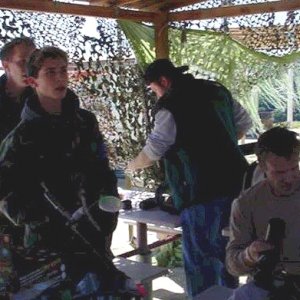 Justin Berfield, Erik Per Sullivan and Jason Felts paintballing