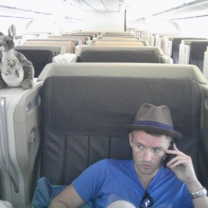 Chris Masterson on Plane Back From Singapore With Chinese Kangaroo