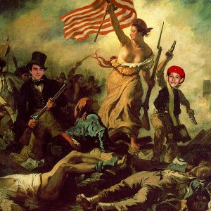 Eugène Delacroix painting 'Liberty Leading the People' parody
