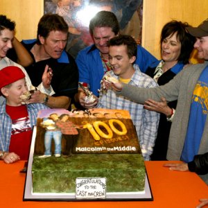 Cast and Linwood Boomer at 100th Episode Bowling Party