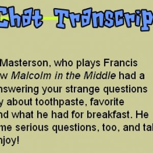 Chris Masterson live chat intro image on React.com, February 2000