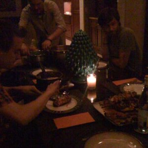 "Please.. no stabbing with swords at the dinner table." Frankie M