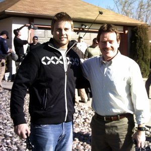 Bryan Cranston and Aaron Hill filming the pilot