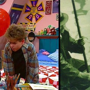 Clarissa in her room with 'They Might Be Giants' posters