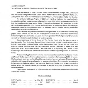 'The Wonder Years' original 1990 fact sheet: Danica McKellar biography.