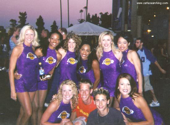 Justin Berfield and Jason Felts snapped with LA Lakers cheerleaders