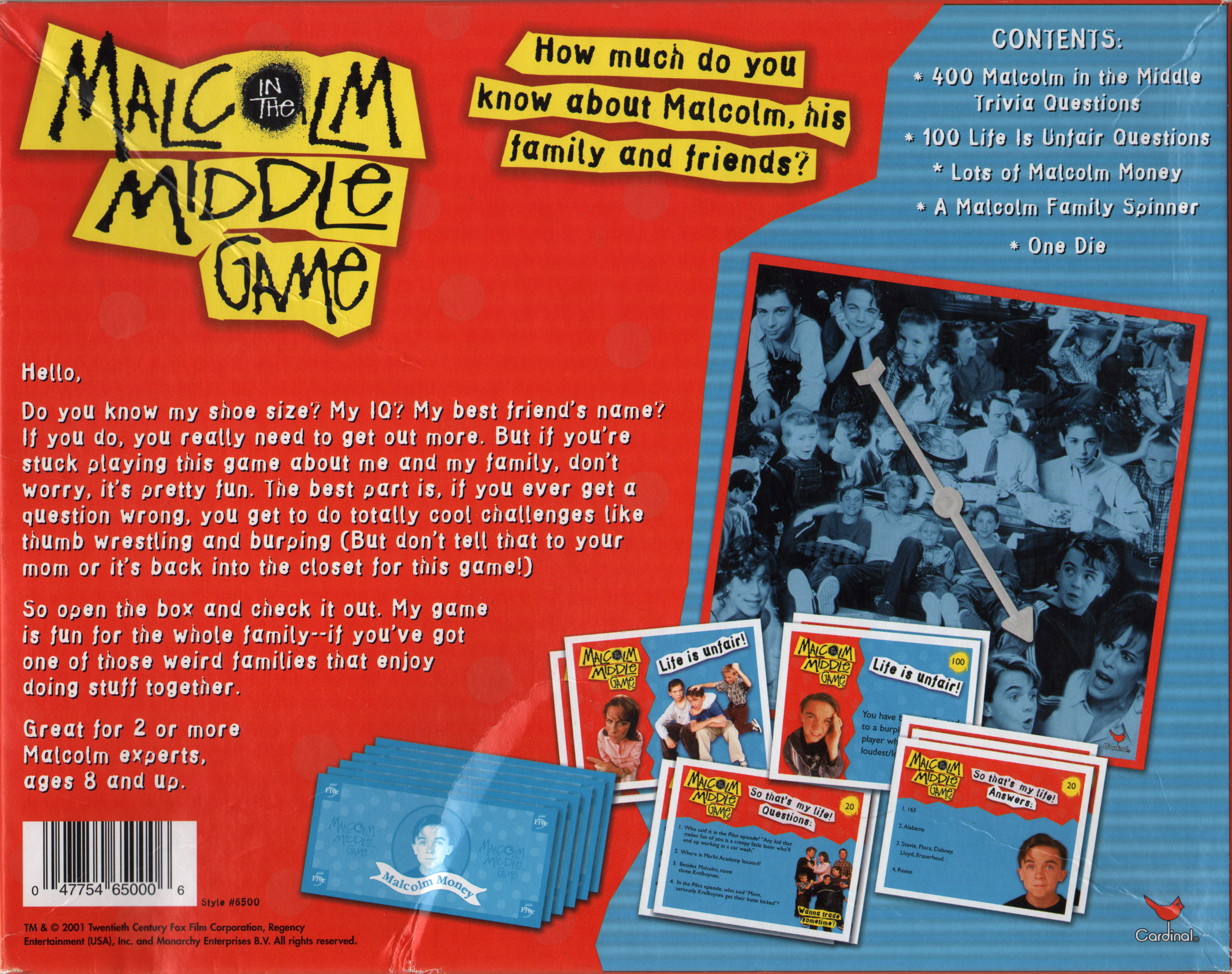 Malcolm in the Middle Board Game - Back