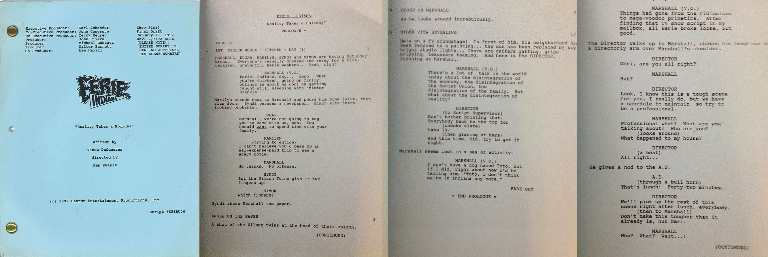 Pages from the Eerie, Indiana script &quot;Reality Takes a Holiday&quot;
