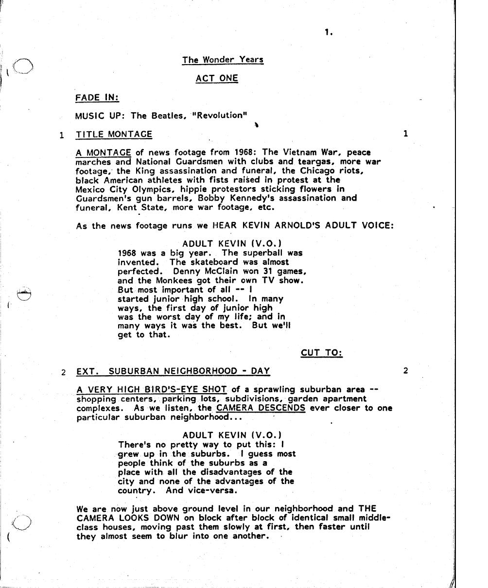 'The Wonder Years' original 1987 pilot script - page 2
