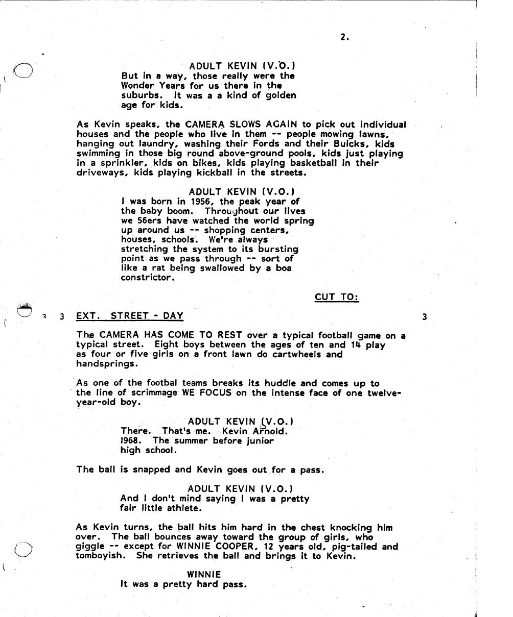 'The Wonder Years' original 1987 pilot script - page 3